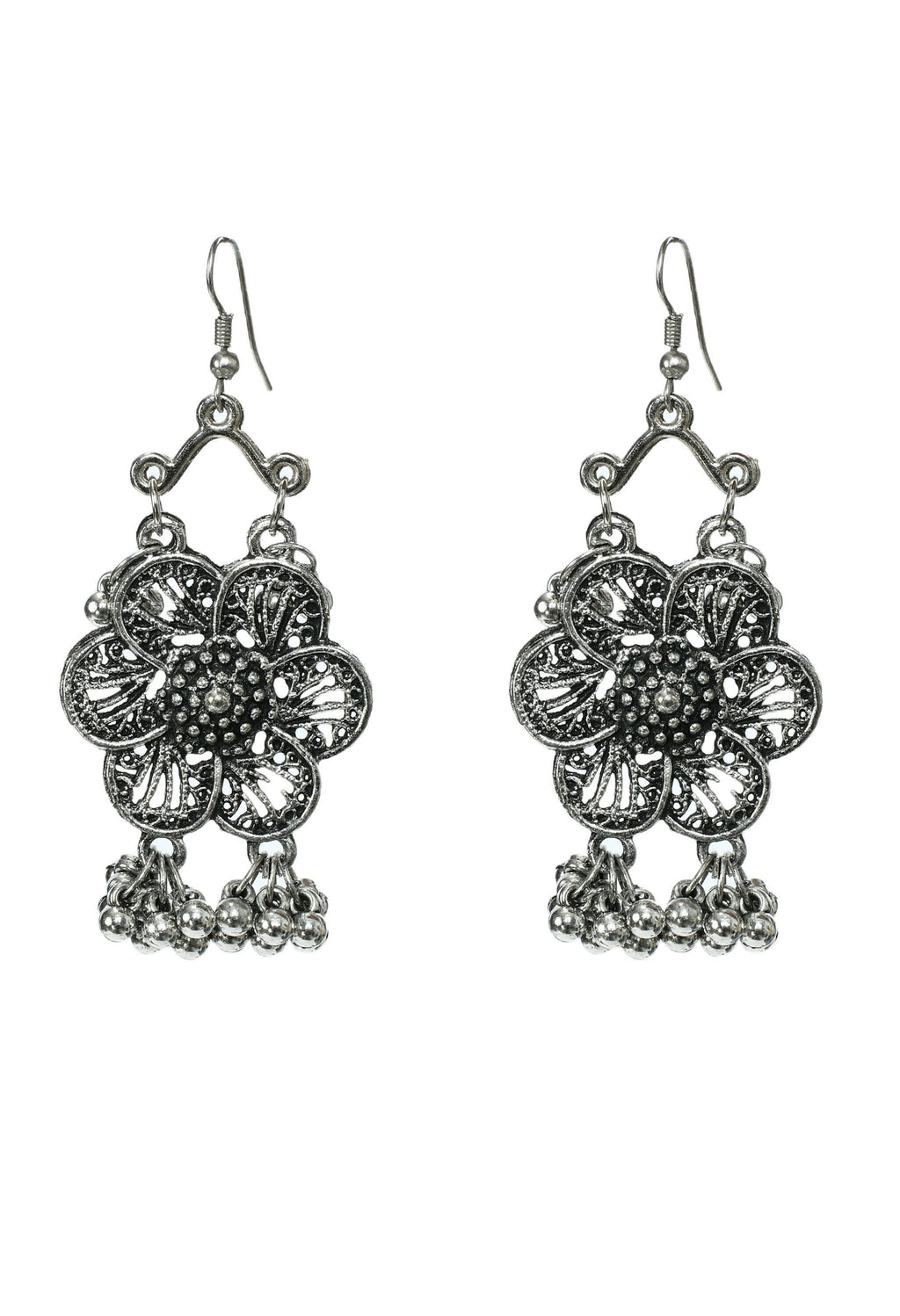 Silver-Plated Floral Design Oxidised Brass Choker Necklace