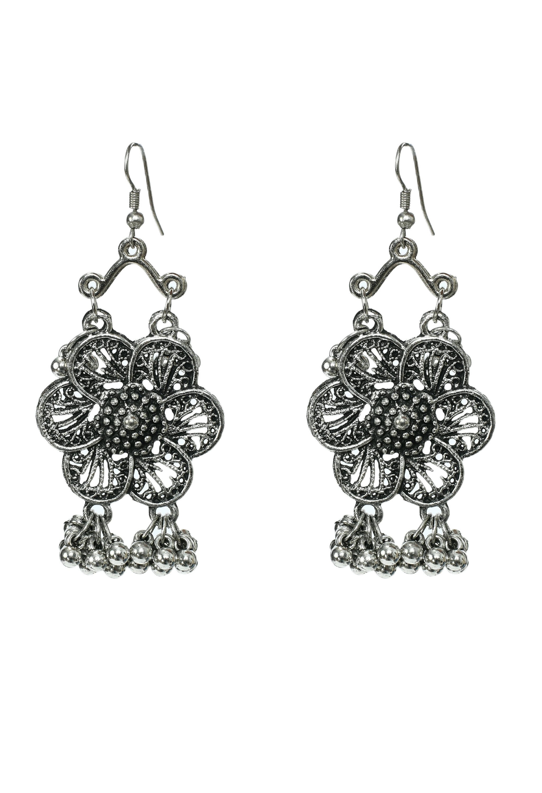Silver-Plated Floral Design Oxidised Brass Choker Necklace