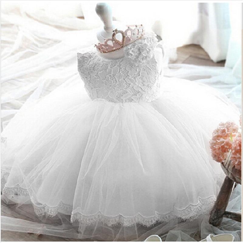 Luxury Baby Girl Lace Flower Baptism Gown with Back Bow