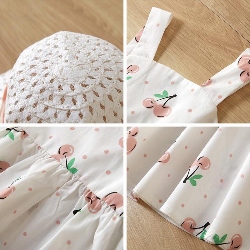 Summer Floral Sleeveless Princess Dress with Hat for Baby Girls
