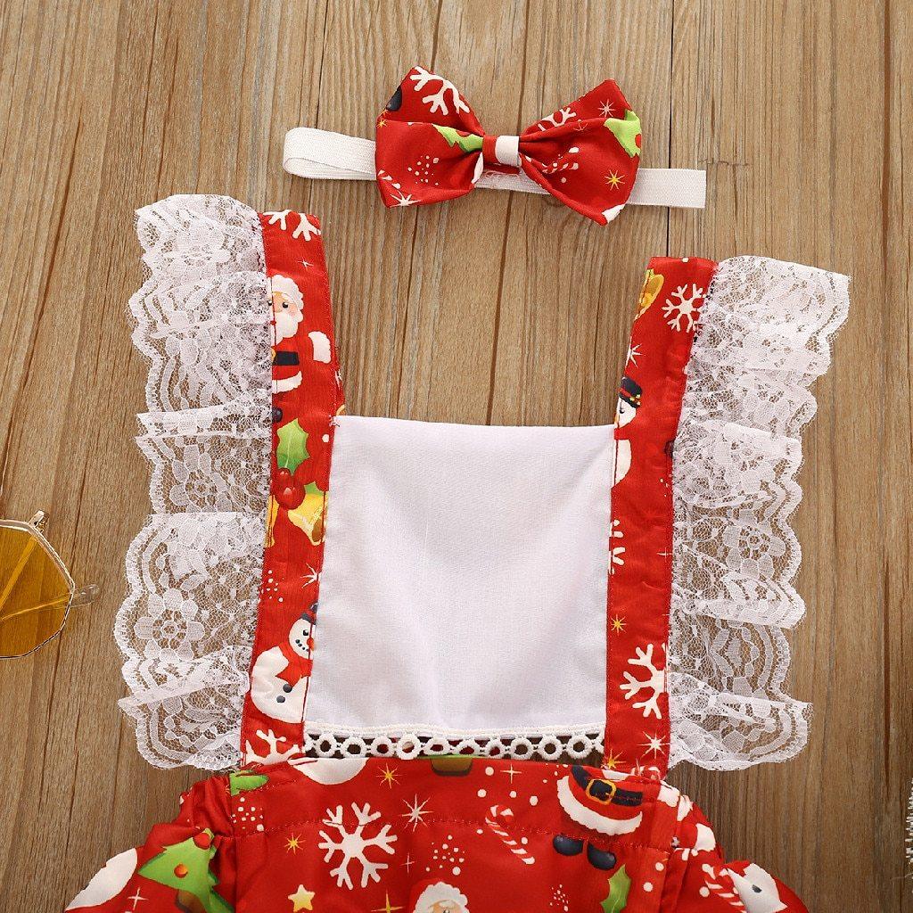 Baby Girl Christmas Suspender Dress & Romper Set - Festive Red
