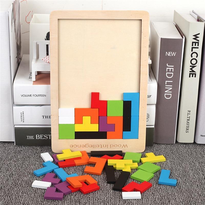 Geometric Wooden 3D Tetris Sculpture Puzzle - Colorful Home Decor