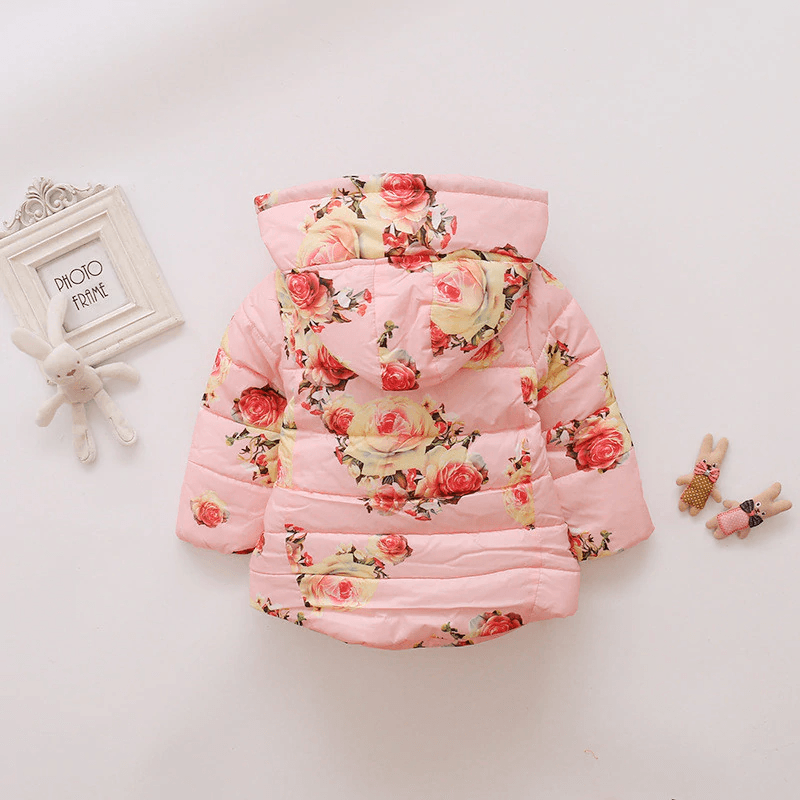 Floral Padded Hooded Jacket for Kids - Winter Warm Cotton Coat