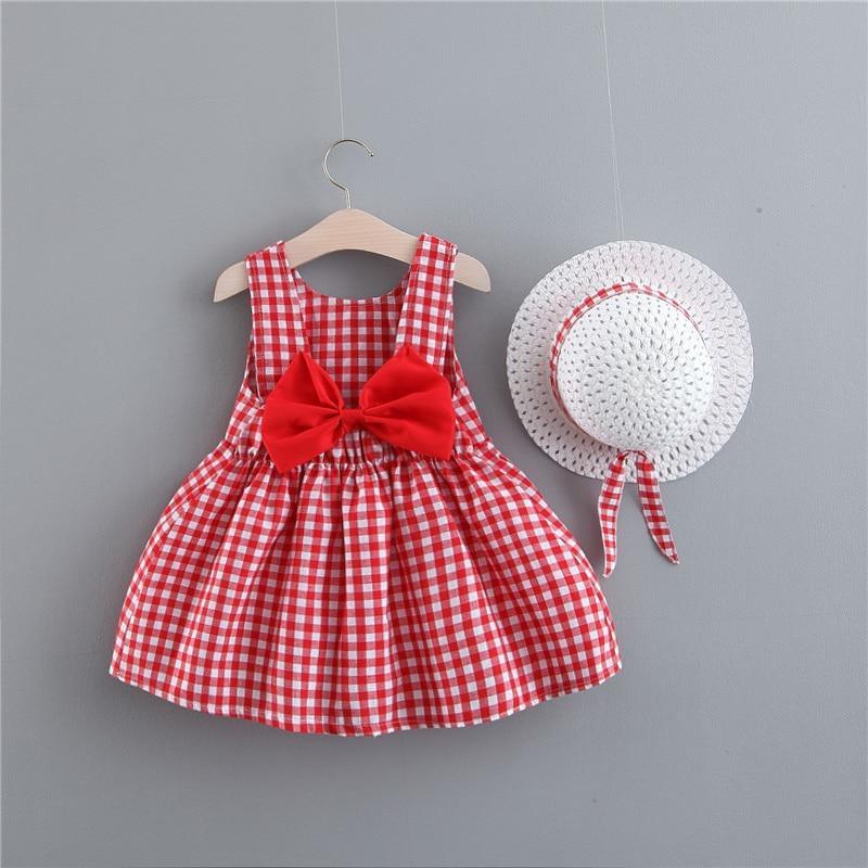 Infant Baby Girl Plaid Tutu Dress with Matching Hat Summer Set