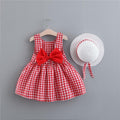 Infant Baby Girl Plaid Tutu Dress with Matching Hat Summer Set