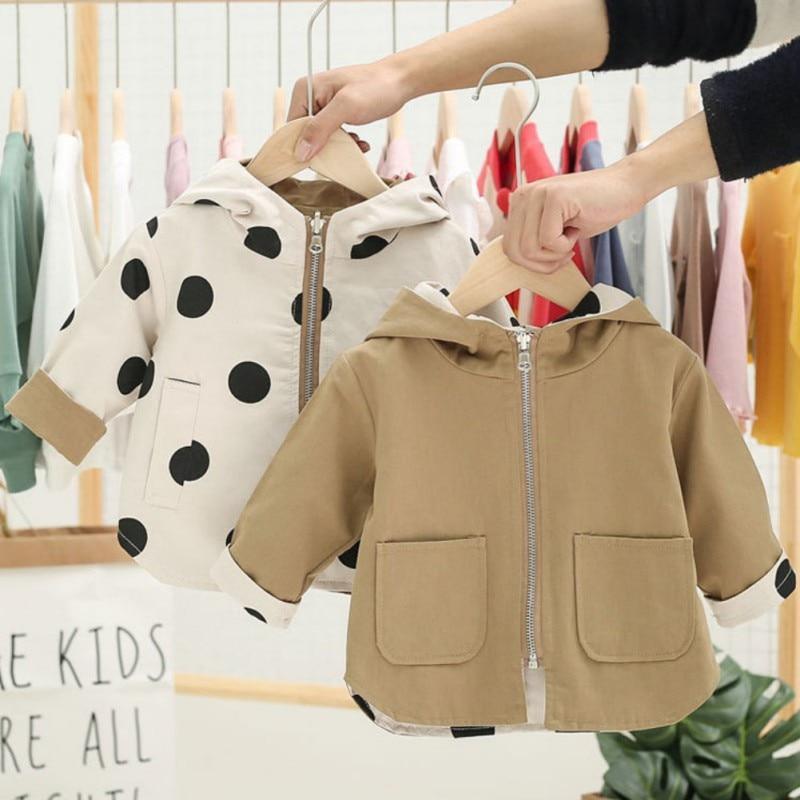 Baby Girls Polka Dot Hooded Warm Cotton Coat in Beige Brown Black