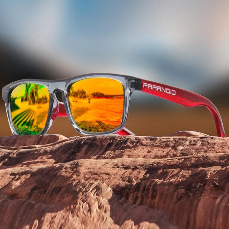 KDEAM square mirror polarized sport sunglasses with black frame.