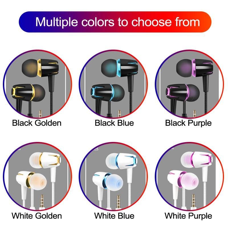 Wired Headphones with Mic & Volume Control - White, Gold, Blue