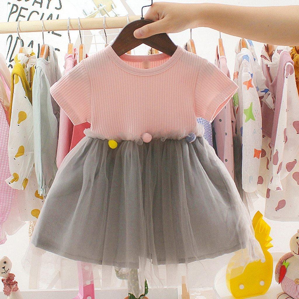 Toddler Girls Patchwork Tulle Princess Dress Casual Knit Playwear
