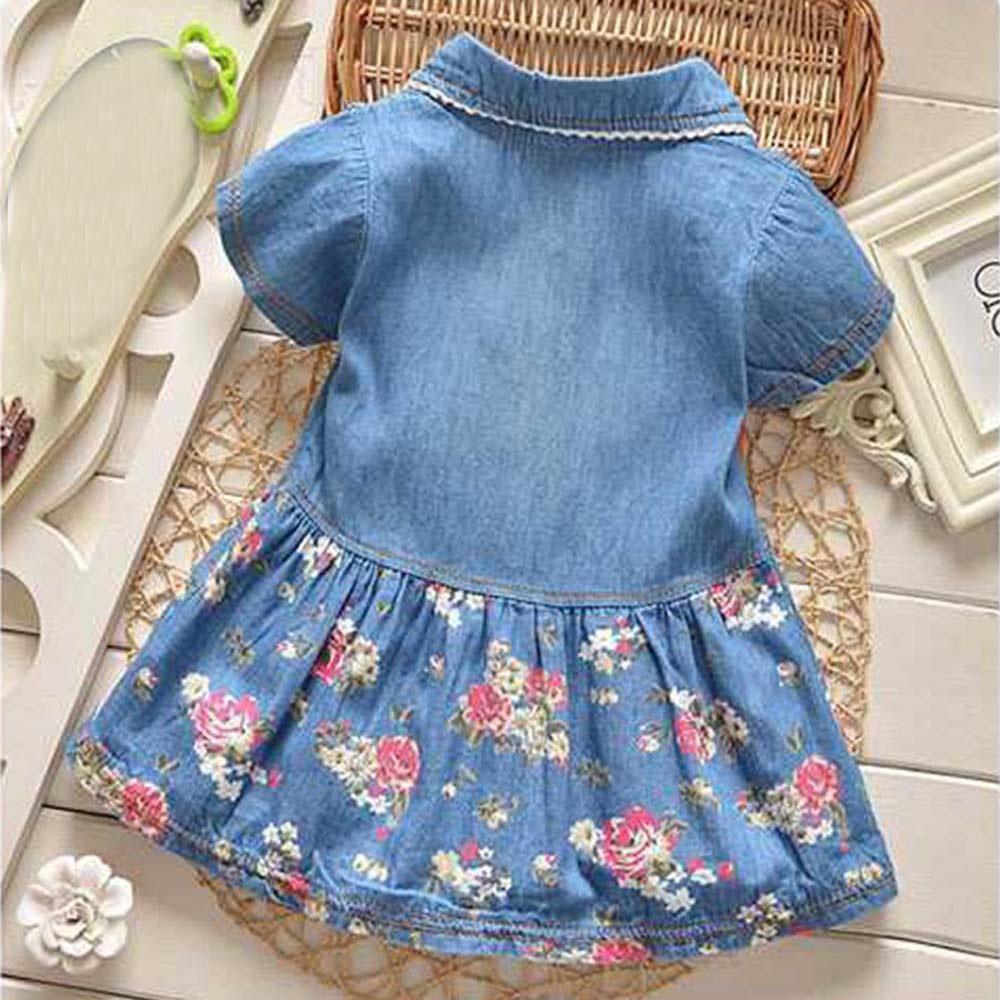 Floral Print Bowknot Princess Dress for Girls - Denim & Cotton Blend