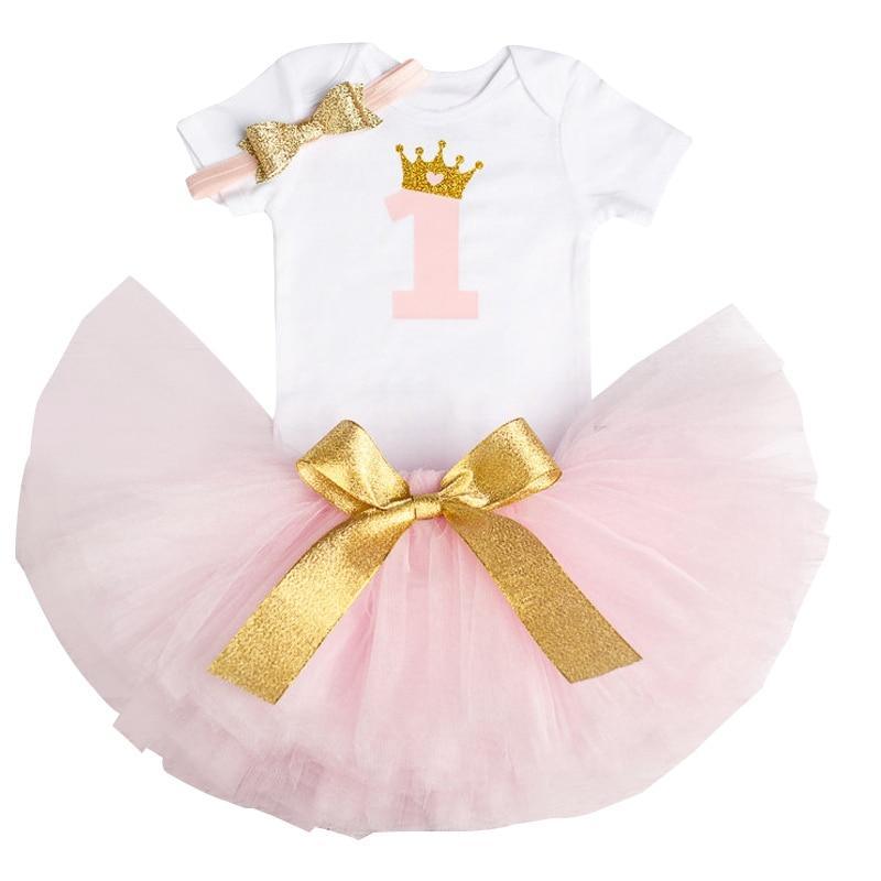 Glamorous 1st Birthday Party Dress for Toddler Girls - White/Pink