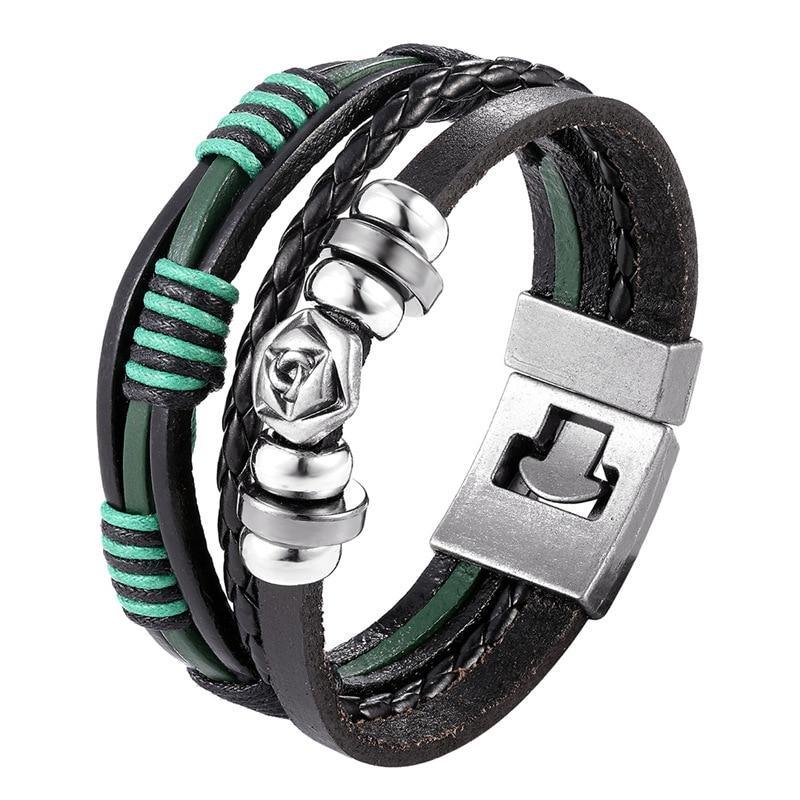 Multilayer Braided Leather Anchor Bracelet with Magnetic Clasp