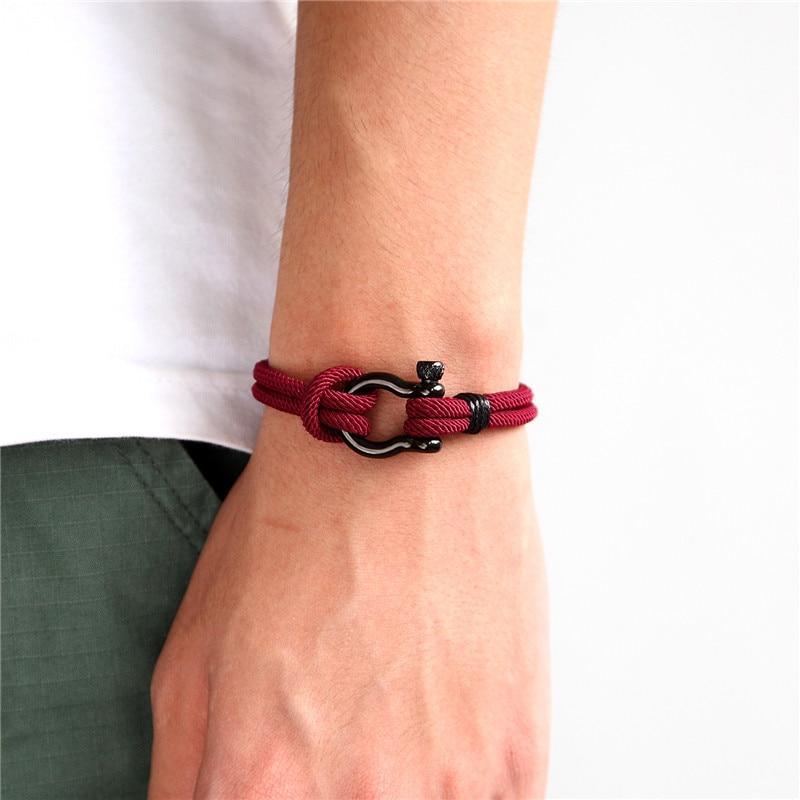 Modern Navy Rope Bracelet with Black Stainless Steel Hardware