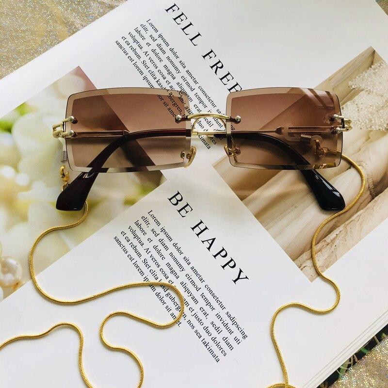 Women’s Trendy Small Rectangle Rimless Sunglasses UV400 Protection