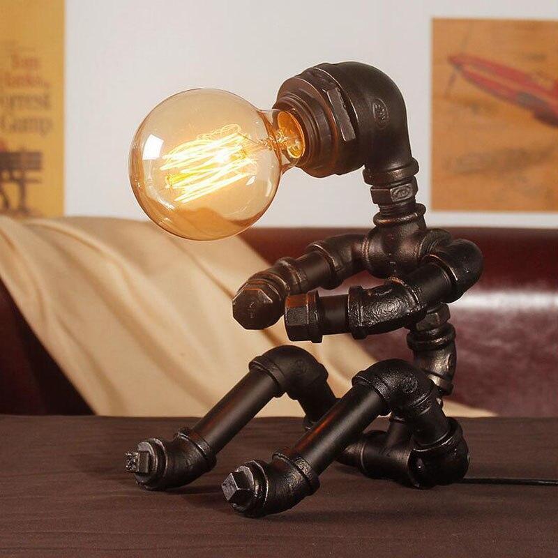 Vintage Industrial Iron Pipe Desk Lamp - Steampunk Kettle Table Light