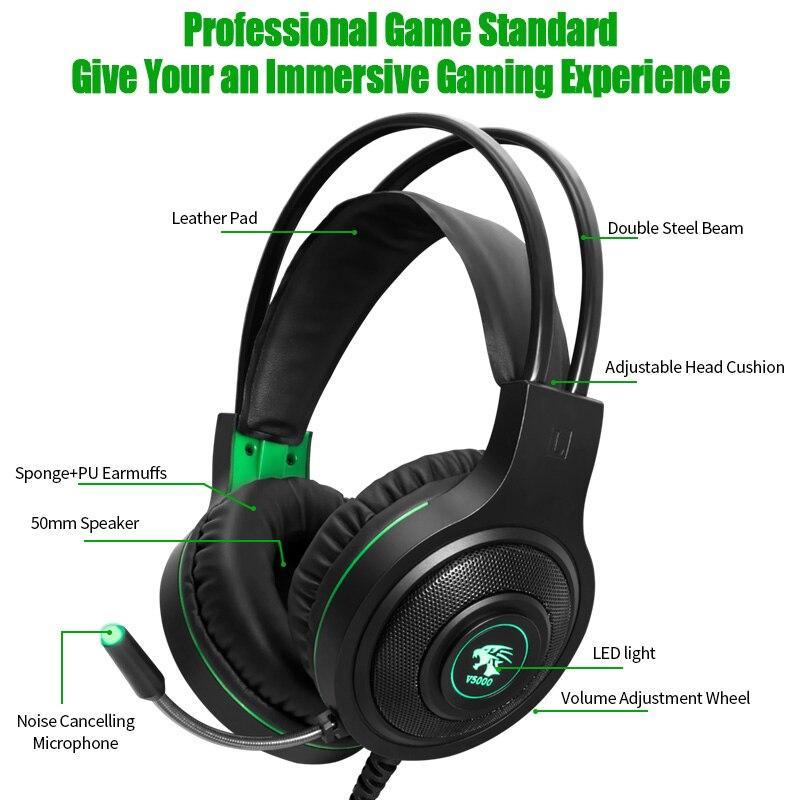 Professional USB Gaming Headset with LED Mic and 50mm Speakers