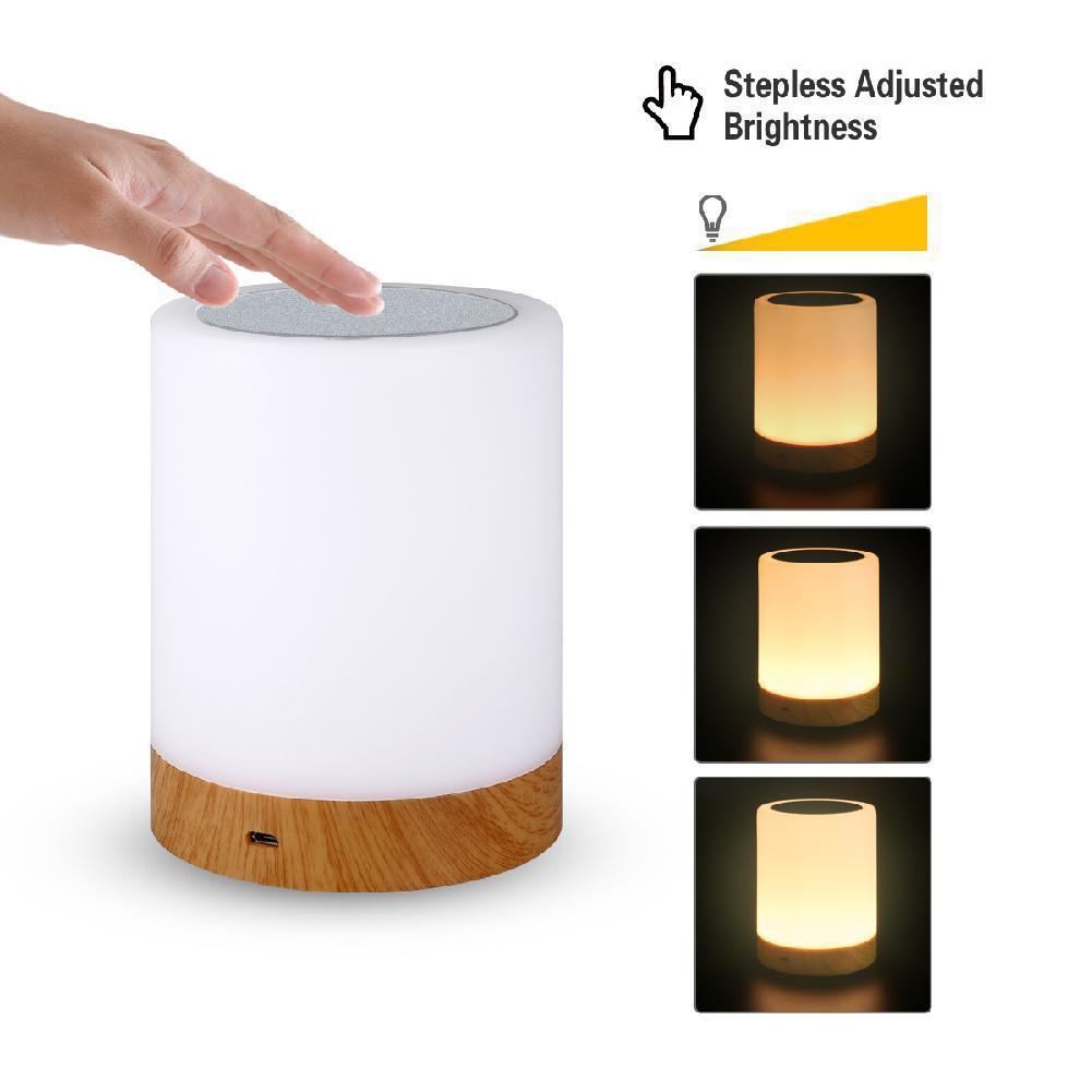 Modern LED Touch Night Lamp with Wood Grain Finish for Bedside