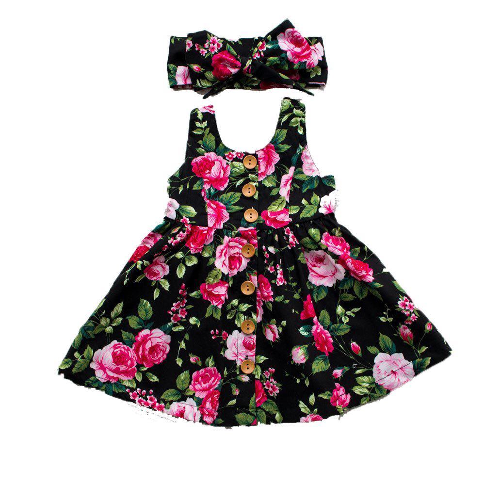 Baby Girls Floral Print Summer Dress with Bow and Headband Set