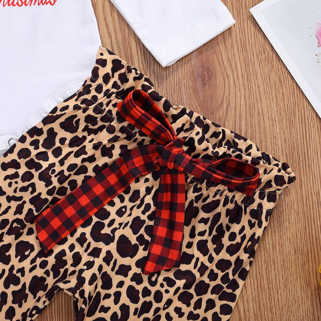 Newborn Baby Christmas Tree Pullover Top and Leopard Pants Set