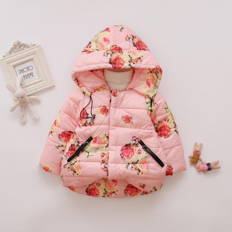 Floral Padded Hooded Jacket for Kids - Winter Warm Cotton Coat