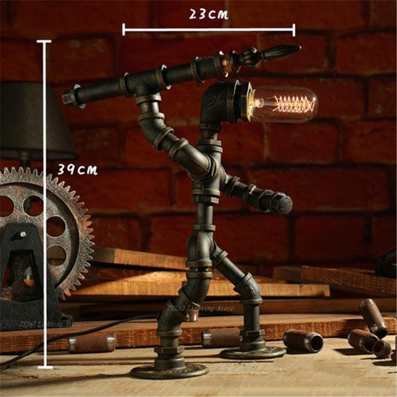Vintage Industrial Iron Pipe Edison Table Lamp for Retro Decor