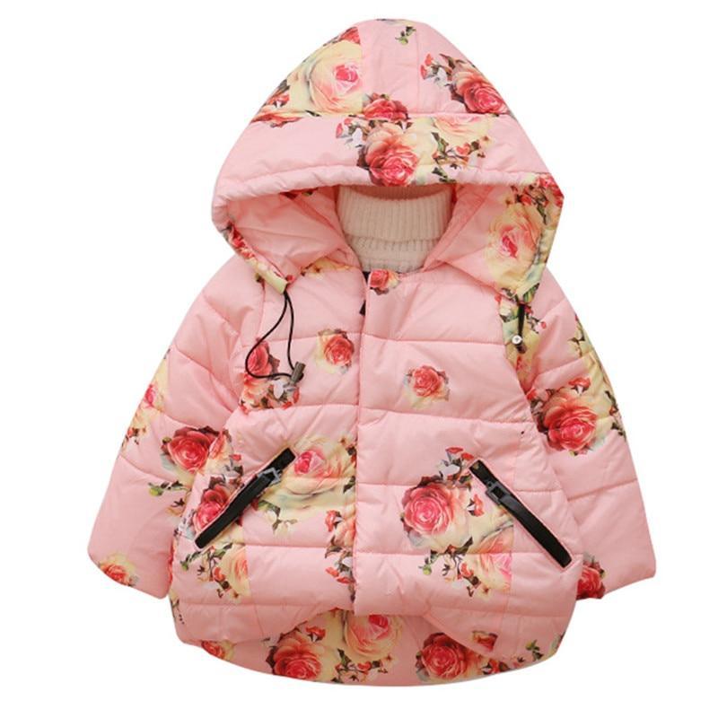 Floral Padded Hooded Jacket for Kids - Winter Warm Cotton Coat