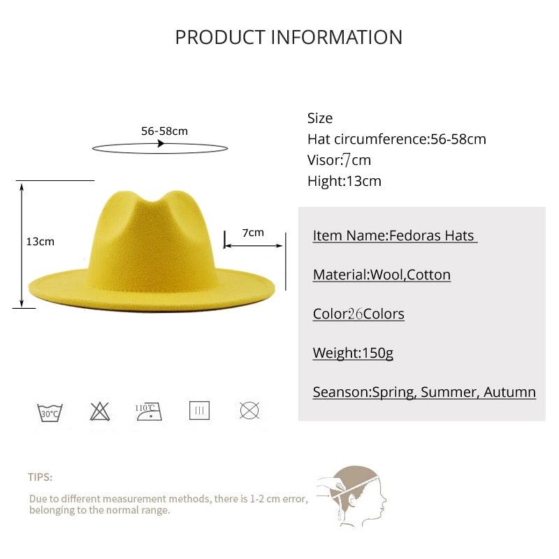 Unisex Adjustable Wool Fedora Wide Brim Hat for Autumn & Winter