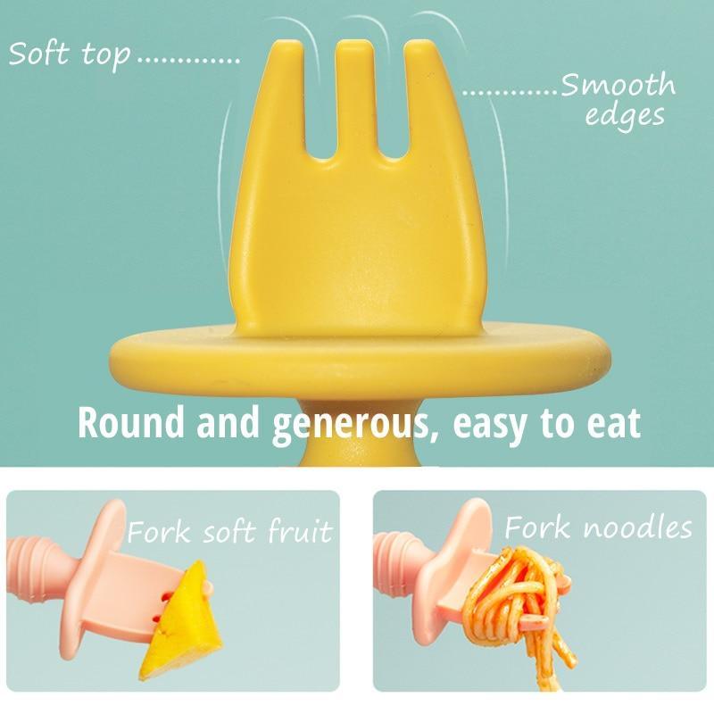 Baby Silicone Spoon and Fork Set – Ergonomic Self-Feeding Utensils