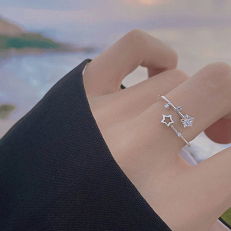 925 Sterling Silver Star Crytal Ring for Women Girl Personality Simple Adjustable Exquisite Jewelry Dropshippipng Gift