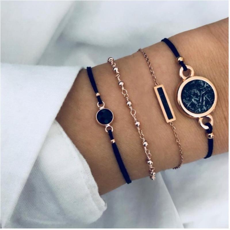 Boho Rose Map Charm Multi-Layer Bracelet Set for Women
