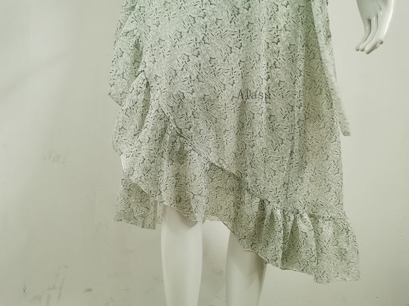 Spring Flower Wrap Bandage Skirt Floral Boho Clothing Summer Asymmetrical Skirt Women Beach Ruffled Maxi Skirt