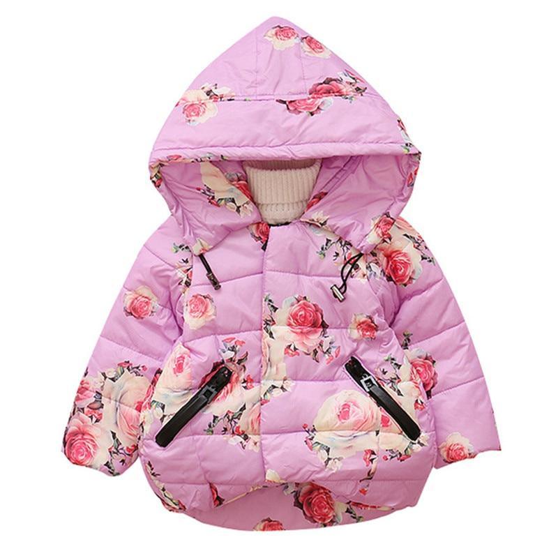 Floral Padded Hooded Jacket for Kids - Winter Warm Cotton Coat