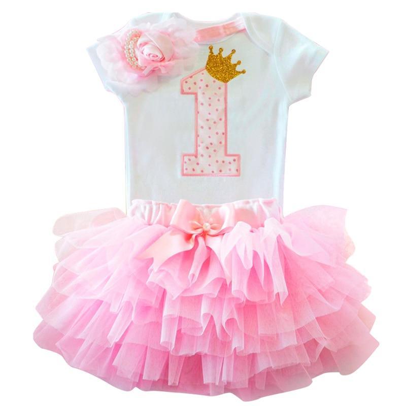 Glamorous 1st Birthday Party Dress for Toddler Girls - White/Pink