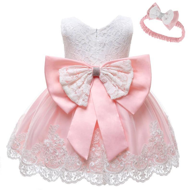 Luxury Baby Girl Lace Bow Dress for 1st Birthday