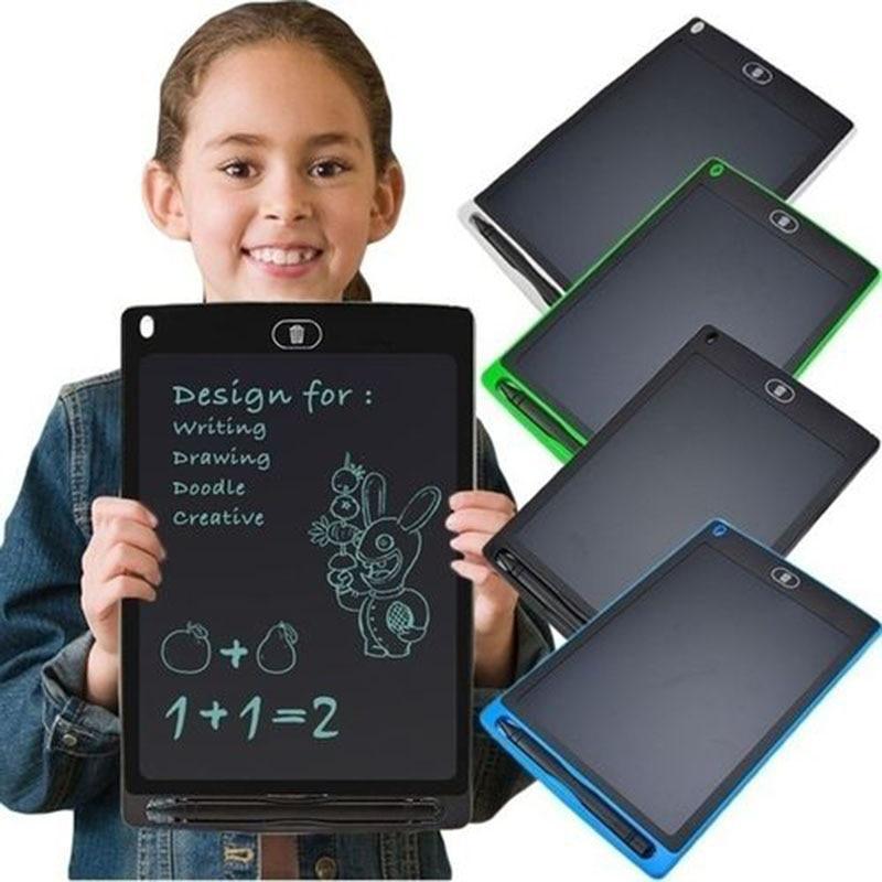 Modern 8.5-inch LCD writing tablet in black and blue with a stylus, ideal for kids' drawing.