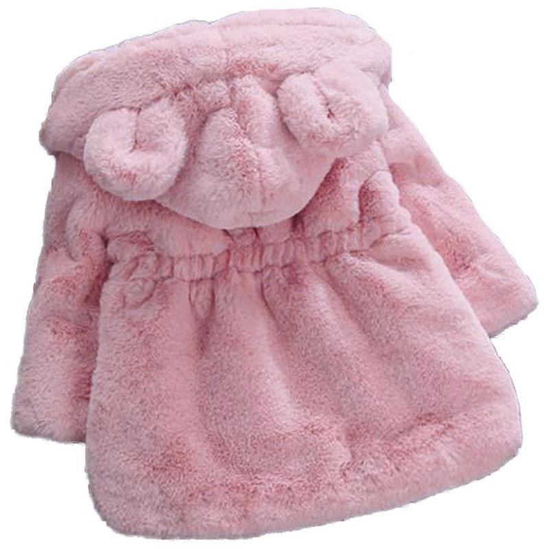Winter Baby Girl Faux Fur Fleece Hooded Jacket with Rabbit Ears