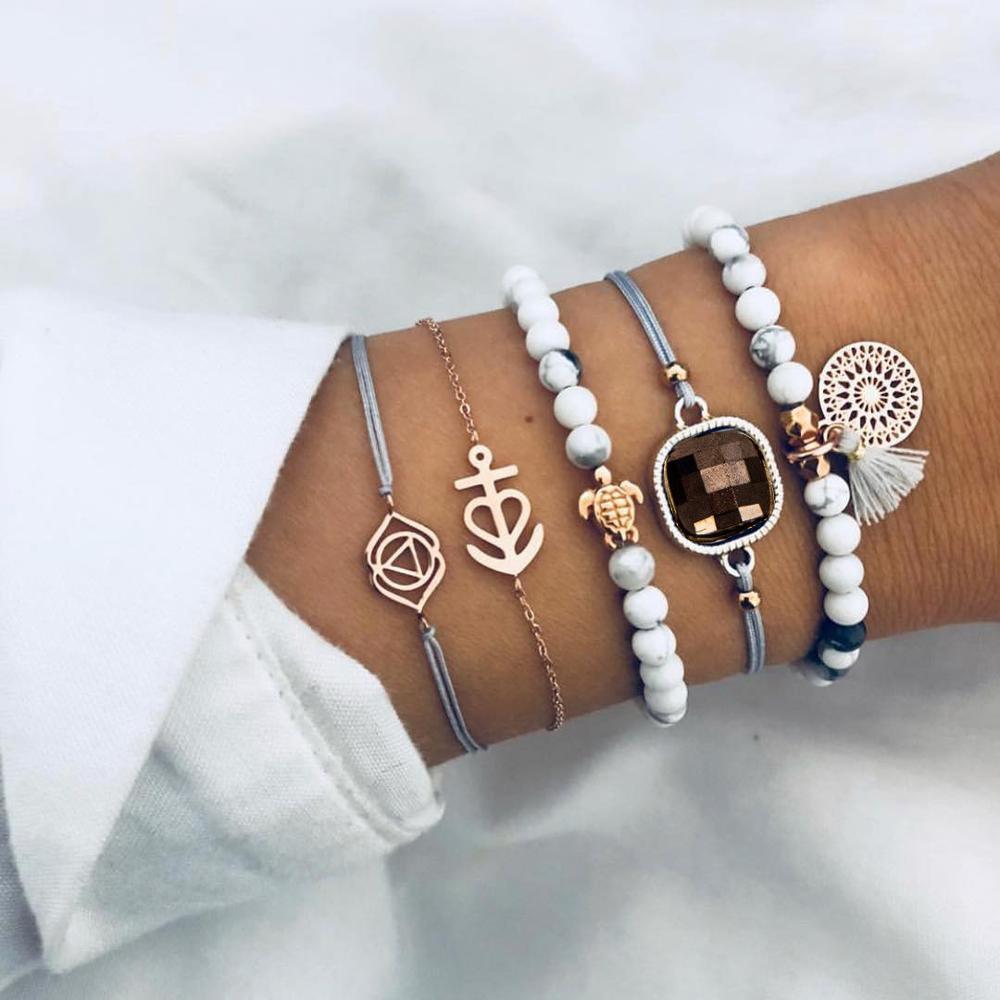Gold-Plated Bohemian Tree of Life Tassel Bracelet Set for Women
