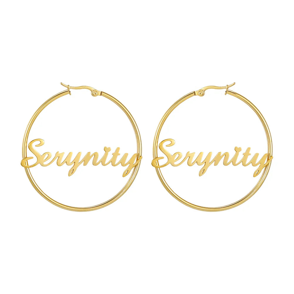 Sipuris Stainless Steel Personalized Customize Name Hoop Earrings Jewelry For Women Girls Circle Earring Fashion 30-60 MM