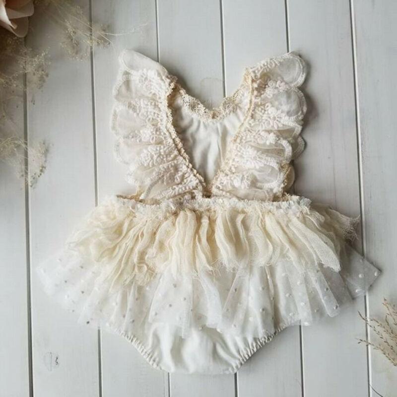 Baby Girl Lace Ruffle Romper Tutu Bodysuit for Newborns 0-24 Months