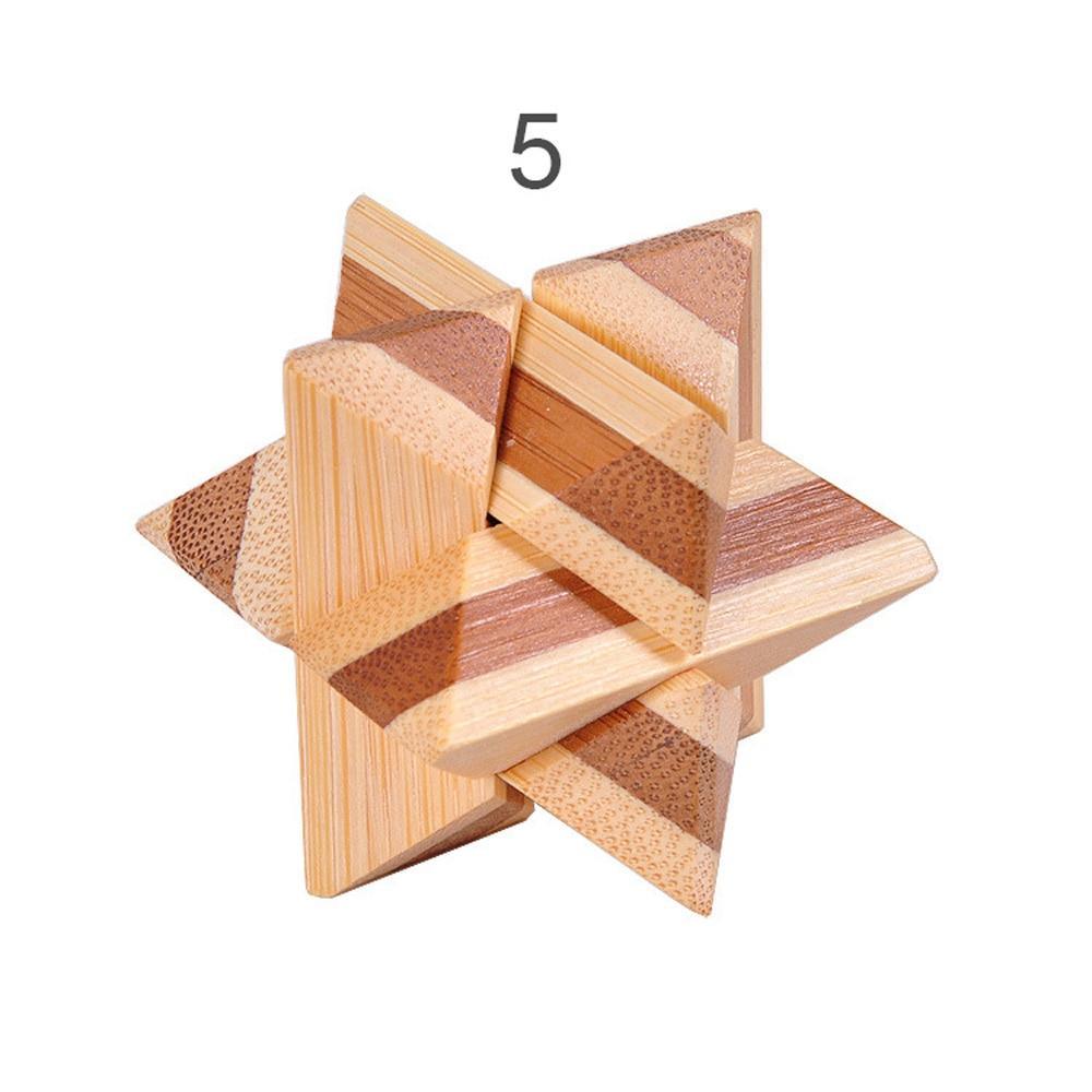 3D Wooden Interlocking Brain Teaser Puzzle Game - Light/Brown Wood