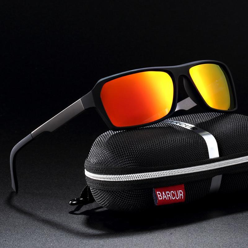 Luxury square sports sunglasses with dark lenses and UV400 protection