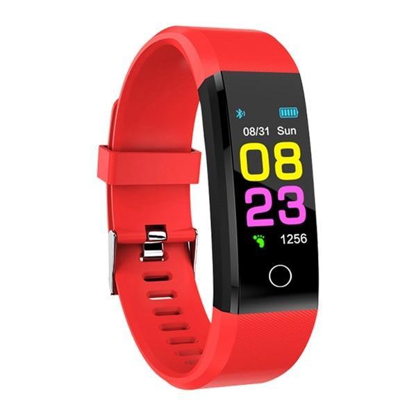 Sporty health tracker smartwatch with HR, BP, and BO detection in black, red, and blue