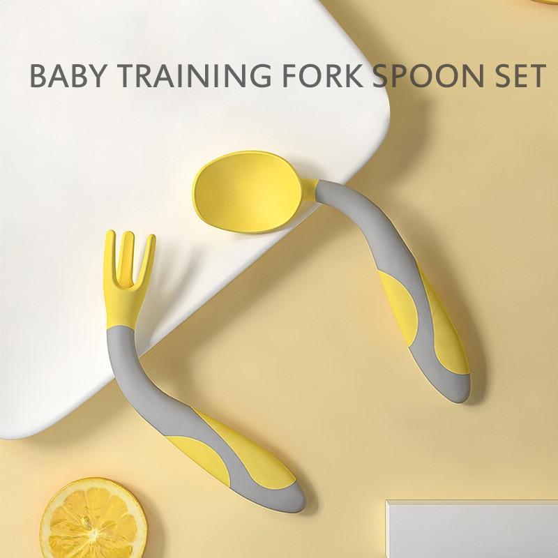 Flexible silicone baby training spoon for toddlers in a soft, easy-to-grip design for self-feeding