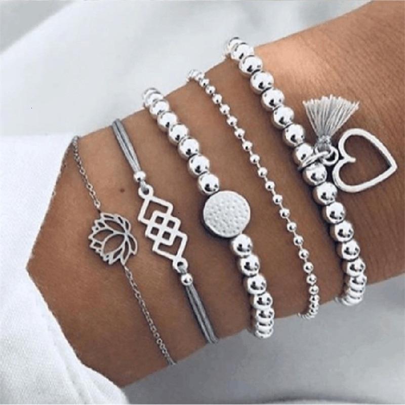 Boho Rose Map Charm Multi-Layer Bracelet Set for Women