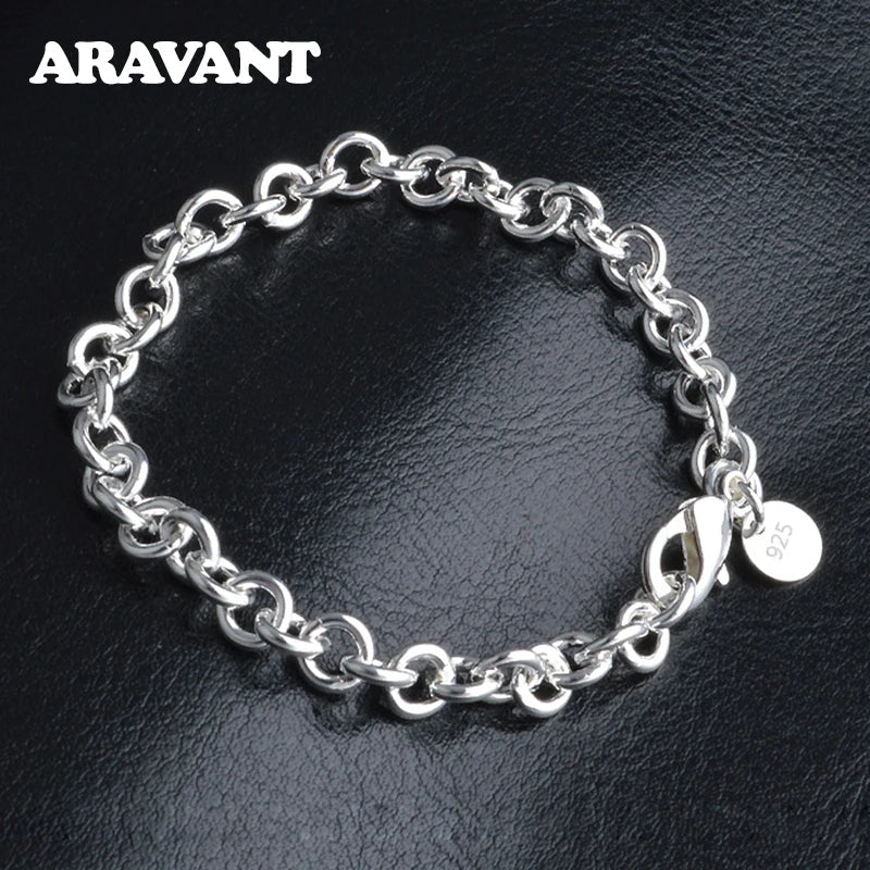 Aravant 925 Sterling Silver 6mm Link Chain Bracelet For Women Fashion Jewelry