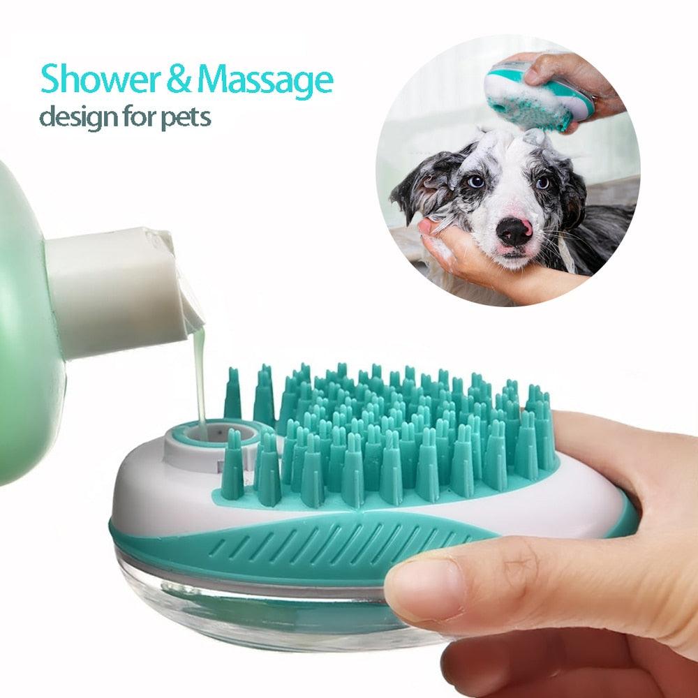 2-in-1 Silicone Pet Bath & Massage Brush Shampoo Dispenser Tool