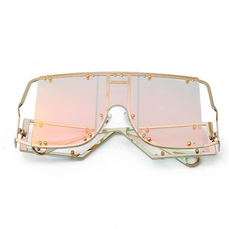 Oversized Square Sunglasses with Metal Rivets UV400 Protection