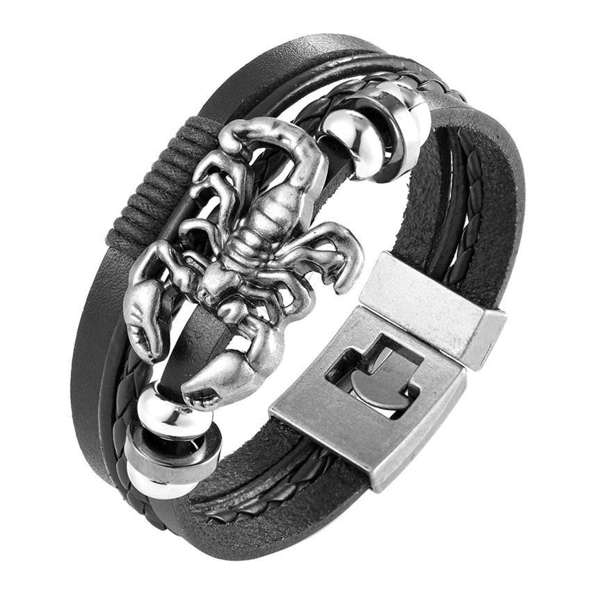 Multilayer Braided Leather Anchor Bracelet with Magnetic Clasp