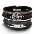 Multilayer Leather Tree of Life Charm Cuff Bracelet for Women
