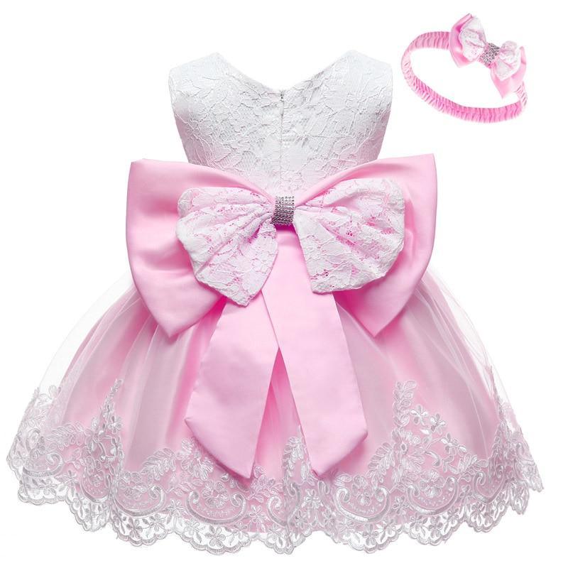 Elegant Baby Girl 1st Birthday Party Dress with Big Bow Detail